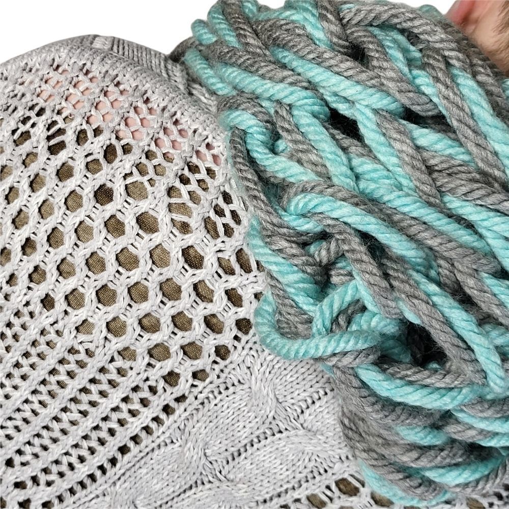 Knitted Braided Mint and Grey Tube Scarf - Picture 4 of 4